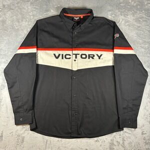 Victory Motorcycles Mens L Black Long Sleeve Button Down Racing Logo Shirt